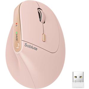 SABLUTE MAM3 Ergonomic Mouse, Rechargeable Wireless Vertical Mouse with 4 Adjustable DPI for Small/Medium Hands, Dual-Device Connectivity for Computer/PC/Laptop,Bluetooth Mouse for Window,Mac OS,Pink