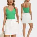 Kate Kasin Women Linen Mini Skirt with Shorts Underneath, High Waisted A Line Skort with Pockets, Dressy Casual Work Skirts (White, M)