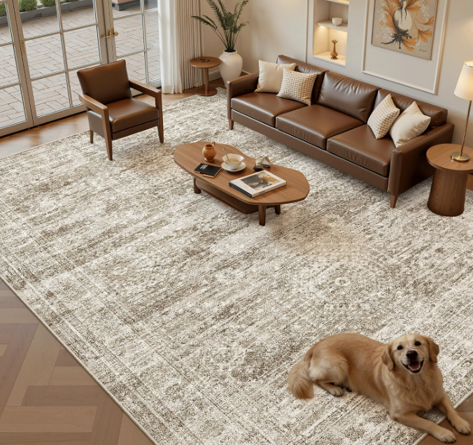 Soalmost Washable Area Rug 8x12 Large Soft Brown Rugs for Living Room
Vintage Non-Slip Carpet for Dining Bedroom, Stain Resistant Low Pile Foldable Lightweight Floor Mat Under Table Home Decor