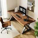 Rustic Style Solid Wood 55-inch Computer Desk - Large Office Desk for Home Office, Modern and Simple Design, Ideal for Study, Writing, Dining (FS-01)