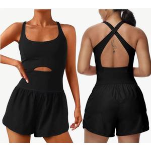 Wenlia Women Workout Romper Onesie Sleeveless One Piece Outfits Shorts Atheletic Running Jumpsuit Clothes, M