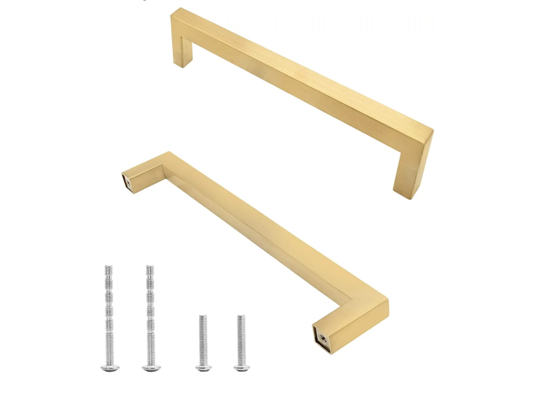 Brushed Gold Cabinet Pulls Square Dresser Handles, 5 Inch / 128mm Hole to Hole Cabinet Handles Stainless Steel Cabinet Hardware, Kitchen Drawer Pulls for Cupboard Wardrobe Vanity