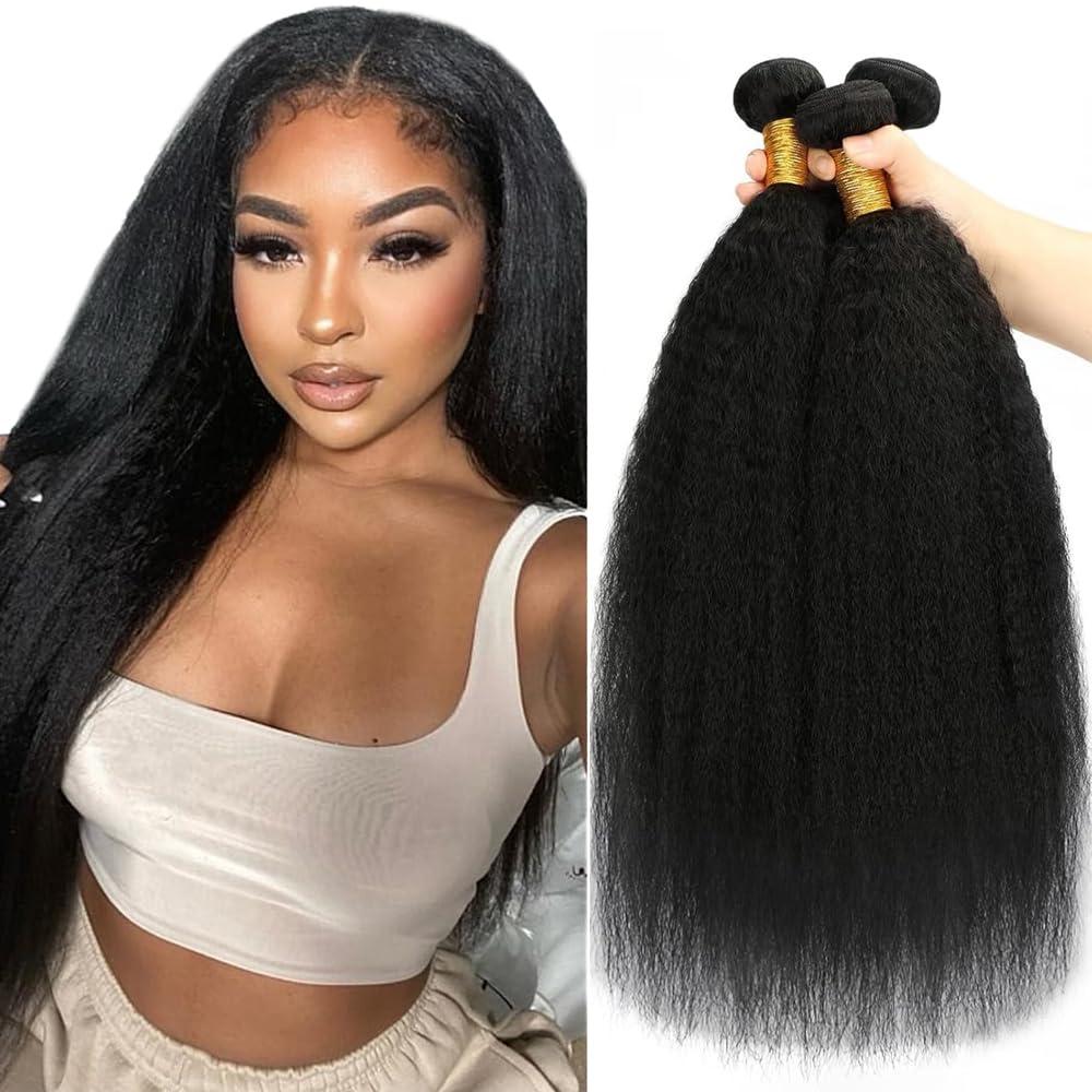 30 32 34 Inch DiexrLamx Kinky Straight Bundles Human Hair Natural Black Bundle Unprocessed Virgin Hair 3 Bundles Yaki Straight Weave