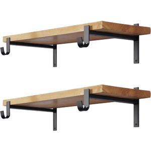 EZYDECOR Closet Rod Bracket Shelf Bracket with Hook Black Closet Shelf Bracket with Rod Support 4 Pack Wall Mounted Heavy Duty Shelf Brackets (12 Inch)