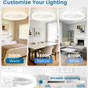 VOLISUN Low Profile Ceiling Fans with Lights and Remote, 24in Fandelier Ceiling Fan Flush Mount, 3000K-6500K Smart Bladeless LED Fan Light, White Modern Ceiling Fans with Lights for Bedroom