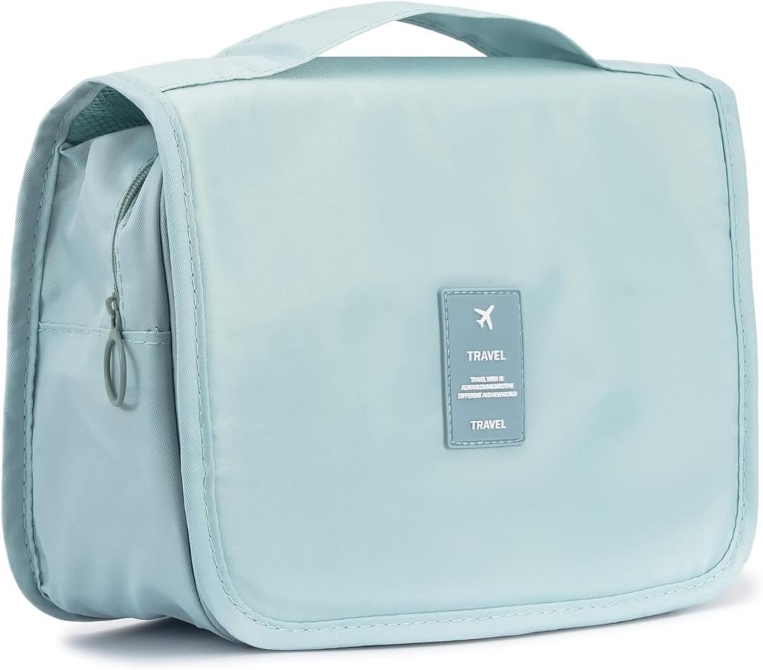 L&FY Hanging Travel Toiletry Bag Women's Cosmetic Organizer Makeup Pouch Men's Shaving Kits With Handle(Lake Blue)