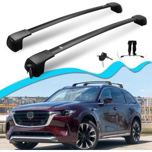 Roof Racks for Mazda CX90 & PHEV - Hidden Lock Cylinder Cross Bars, Fits Multiple Kayaks, or a Mix of Kayaks and Bikes | 2024-2026