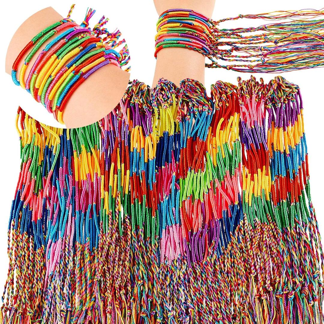 Henoyso 300 Pcs Friendship Bracelets Bulk Handmade Braided String Assorted Colors Thread Bracelets Rainbow Friendship Cords Strand Gifts for Women Birthday Party Favors