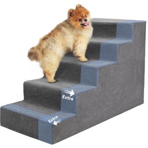 Niubya Dog Stairs for Small Dog and Cats,23H Non-Slip Bottom Pet Steps for High Beds and Couch,Extra Wide High-Density Foam Pet Stairs Grey,5 Steps, 16.5" x 34" x 23"