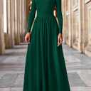 PRETTYGARDEN Women's 2025 Fashion Trendy Fall Long Sleeve Dresses Ruched Flowy Elegant Modest Boho Casual Beach Maxi Dress (Green, XS)