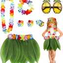 PHOGARY 7 Pack Hawaiian Flower Leaf Hula Skirt Costume Accessory Kit for Hawaii Luau Party (Colorful)