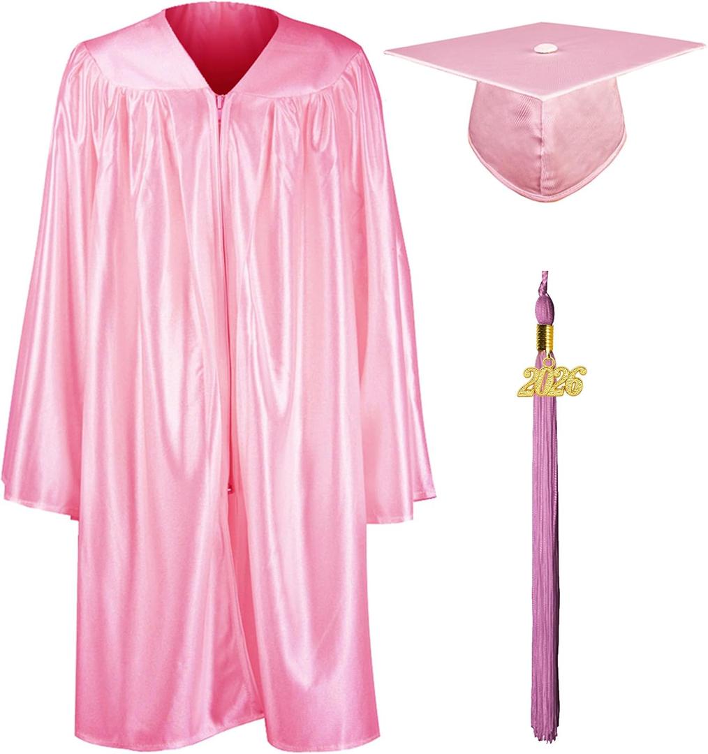 GraduationMall Shiny Kindergarten & Preschool Graduation Gown Cap Set with 2026, Tassel Pink, Size 30(3'9"-3'11")