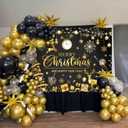 Black Gold Merry Christmas Backdrop Happy New Year 2026 Xmas Tree Gold Glitter Photography Background Winter Xmas New Year's Eve Family Holiday Party Decoration Banner Supplies (Black Gold, 8x6FT)