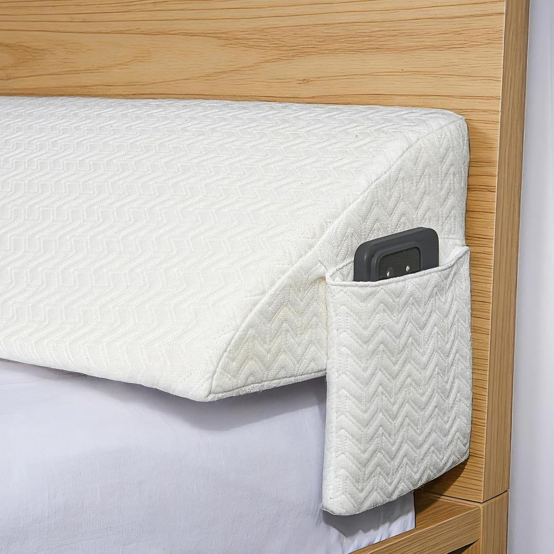 Vekkia Queen Bed Wedge Pillow for Headboard Gap/Mattress Gap Filler/Headboard Pillow/Bed Wedge Gap Filler,Stop Loosing Your Pillows (Queen(60"x10"x6"-Large), White)