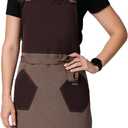 Chef Aprons for Men Women with 2 Pockets Professional Adjustable Cotton Kitchen Grill Apron for Cooking BBQ Baking (Brown/Wine Red)