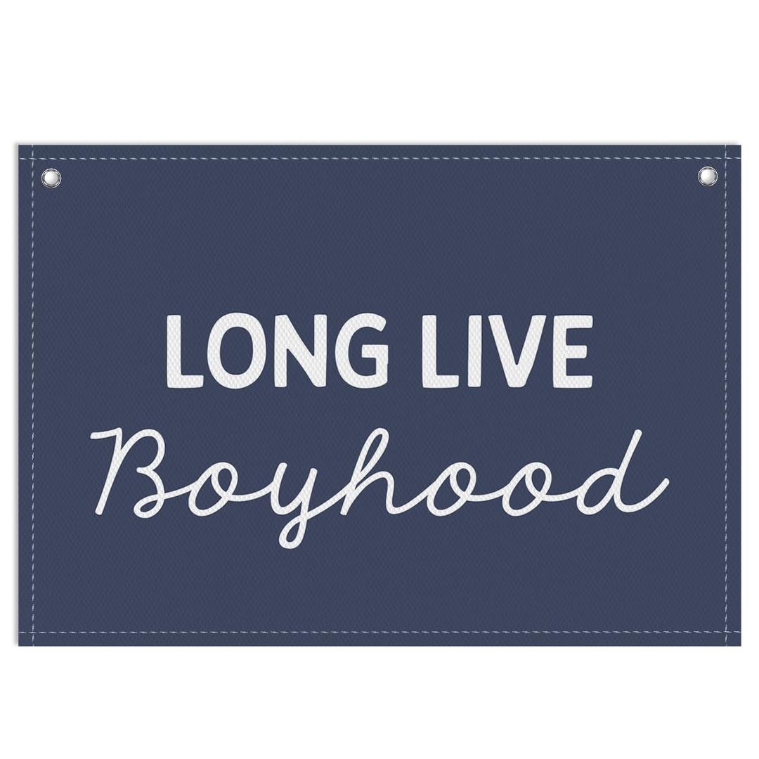Threegoat Long Live Boyhood Banner, Toddler Boy Room Decor & Linen Wall Hanging Canvas Banner Flag, Boho Nursery Playroom Toddler & Boys Kids Room Decoration - D15