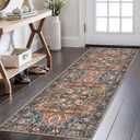 KOZYFLY Runners for Hallways 2x6 Ft Washable Kitchen Runner Rug Boho Runner Rug for Entryway Indoor Printed Oriental Faux Wool Floor Carpet Runner for Bedroom Kitchen Hall, Red/Navy Blue/Brown