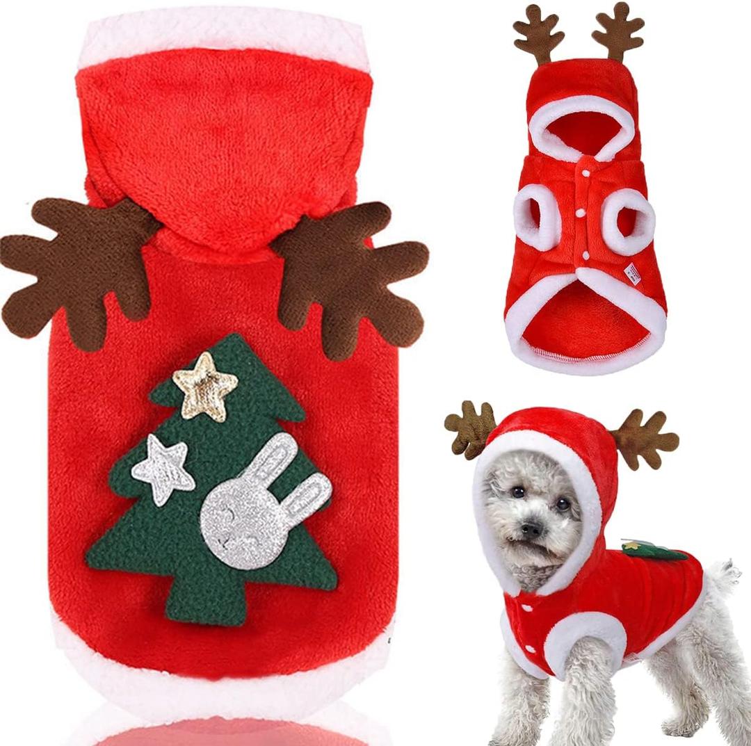 Dog Christmas Costumes, Pet Cold Weather Sweater Coat, Puppy Santa Claus Reindeer Outfit Winter Hoodie Warm Vest Clothes, Jumpsuit Apparel for Small Medium Dogs Cats Party Cosplay (Small, Red)