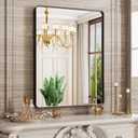 JISOSO Black Bathroom Mirror Wall Mounted Vanity Mirror with Rounded Corner Metal Framed, Tempered Glass, Anti-Rust(Horizontal/Vertical), 22 x 30 Inch