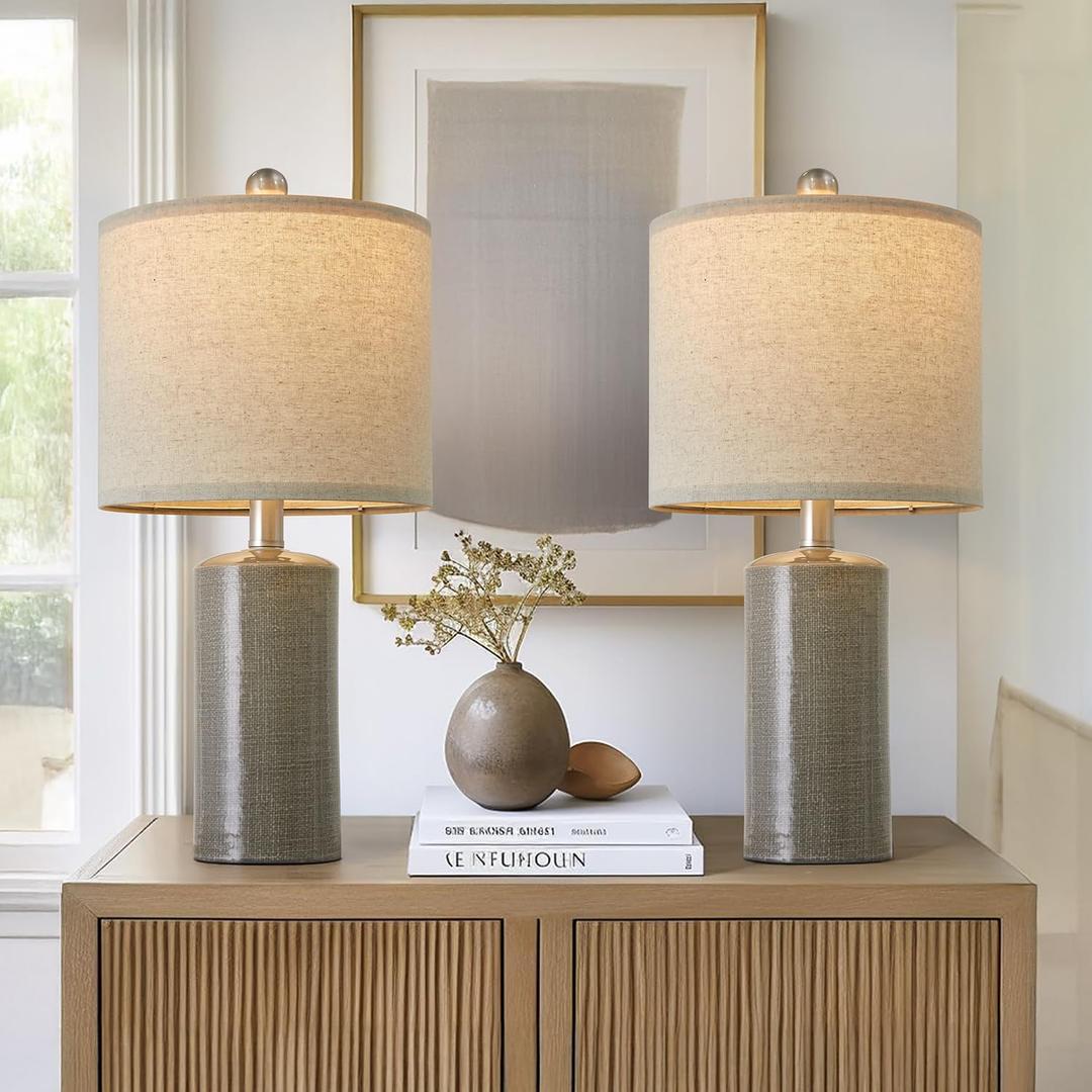 20.25" Small Table Lamps Set of 2 Modern Ceramic Lamps for Living Room Farmhouse Bedside Lamps Boho Lamps for Night Stands Grey Bedroom Lamp Side End Table Lamps (Gray)