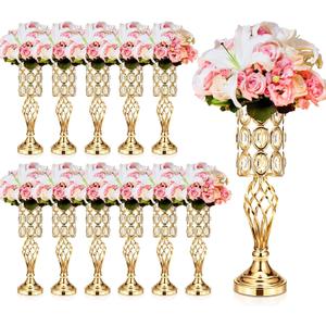 Tatuo 12 Pcs Gold Wedding Centerpiece Vases for Table Crystal Flower Trumpet Metal Flower Vase Stand with Diamond for Wedding Party Reception Dining Room Living Room(20 inch)