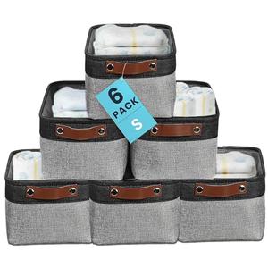 OrganiHaus Small Fabric Storage Baskets 6 Pack, 12x8in Cloth Storage Bins for Shelves, Small Baskets for Organizing Bathroom Pantry Closet, Canvas Shelf Baskets, Gray/Black