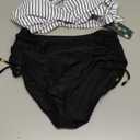 Blooming Jelly Womens High Waisted Bikini Sets Drawstring Tummy Control Swimsuits Crisscross Tie Back Bathing Suit (Medium, Stripe Black)