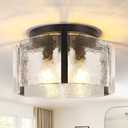 Black Semi Flush Mount Ceiling Light,Farmhouse Kitchen Light Fixture,3-Light Modern Glass Close to Ceiling Lights for Hallway Entryway Dining Room Foyer Bedroom Laundry,15 Inch