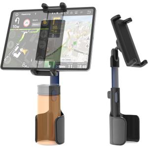 3 in 1 Car Tablet Cup Holder, Car Cup Tablet Mount for Car/Truck, Car Travel Essentials, Compatible with iPad Pro Air Mini, Fire HD, iPhone 16, Galaxy S24 Z Fold 5 or Other 4.7-12.9" Devices