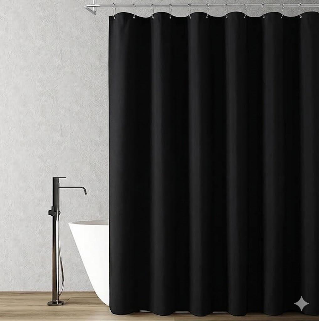 BTTN Black Fabric Shower Curtain - Linen Textured Heavy Duty Cloth Shower Curtain Set with 12 Plastic Hooks, Rust Resistant, Machine Washable, Simple Hotel Spa Luxury Bath Curtains for Bathroom, 72x72