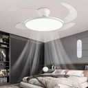 AHAWILL 48'' Retractable Ceiling Fan,Full Spectrum Low Profile Ceiling Fan with Light and Remote,Modern White Fan for Dinning Room Living Room Bedroom,Retractable Blades,Dimmable,Timer Setting
