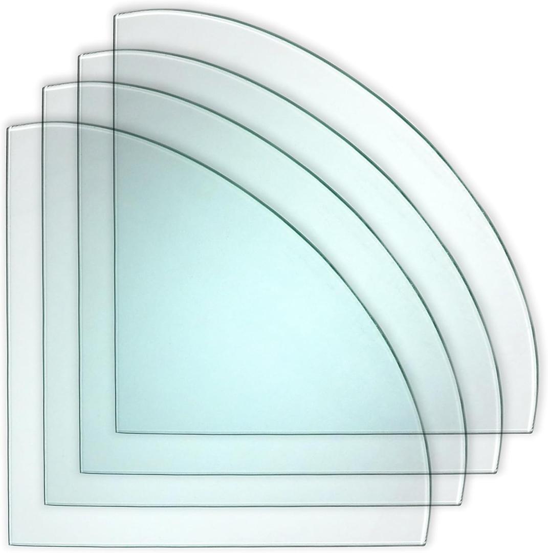 STORE FIXTURES DIRECT Corner Tempered Glass Panels for Displays, Quarter Round Glass Shelving, 14" W x 14" L x 3/16" Thick, 4 Pack