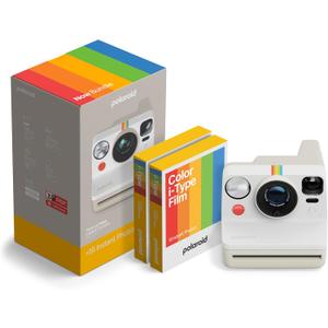 Polaroid Now 3rd Generation I-Type Instant Camera + Film Bundle - Now Pebble White Camera + 16 Color Photos (6561)