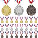 24 PCS Gold Silver Bronze Award Medals with Ribbons Victor Medals for 1st 2nd 3rdMedals for Awards Prepared to Sports Competitions Party Olympic Decorations and Olympic Style 2 Inches