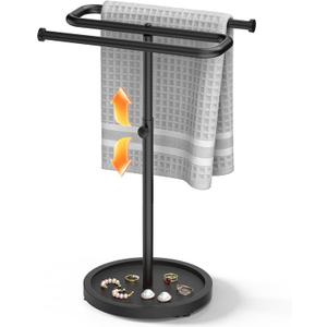 Aetyord Z-Shape Countertop Towel Holder - Height Adjustable for Bathroom/Kitchen/RV | Rustproof Metal & Wood Base Black, 1"L x 1"W x 5"H