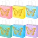 MotiMind 24 Pcs Butterfly Party Favors Bags with Gold Glitter 3D Butterfly Decor and Handles Goodie Gift Paper Treat Candy Bags for Birthday Bridal Shower Baby Shower Party Supplies