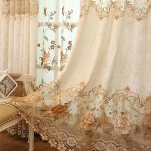 Luxury Embroidered Cloth Curtain for Living Room 84 inch Length Custom Romantic Elegant Luxurious Delicate Embroidery Drape Window Dressing Bedroom Grommet Top, 1 Panel, 52x84 inch (Beige Flower-cloth)