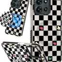 Lotadilo Cute Case for Motorola Moto G 5G 2025 for Women Girls - Funny Plaid Flower Design Compatible with Magsafe Ring Holder Magnetic Stand Kickstand Fashion TPU Phone Covers Kawaii