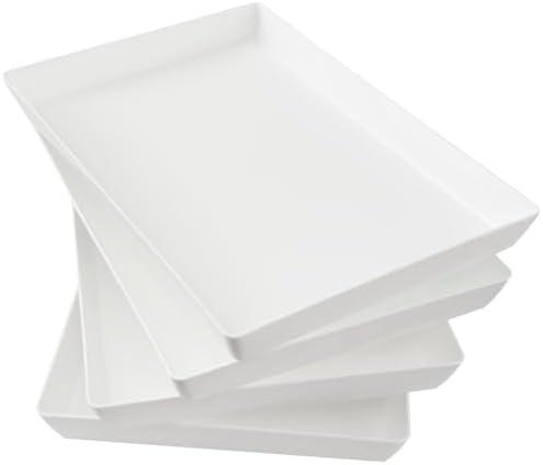 US Acrylic White Plastic Serving Trays (Set of 3) Large Unbreakable Reusable Rectangular Party Platters | Serve Appetizers, Fruit, Veggies, & Desserts | BPA-Free & Made in USA