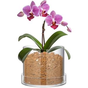 Clear Plant Nursery Pots Acrylic Orchid Pots with Drainage Holes and Tray Transparent Planter for Indoor Plants, Succulents, Herb, Flowers and Cactus Decorative(8 Inches, Circle)