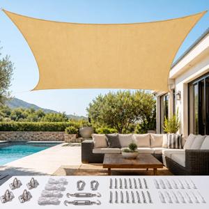 Quictent Sun Shade Sail for Patio with Hardware Kit 185GSM 20x16ft Sand
Rectangular Outdoor Sunshades UV Block Outside Canopy Cover for Commercial, Backyard, Garden, Deck