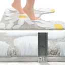 QJHOMO Bathroom Rugs Set 2 Piece, Cute Daisy Bath Mat Gray Toilet Rug U Shaped, Flower Deocr Bathroom Set Non Slip Contour Bathmat, Super Absorbent Microfber Floor Mats Machine Washable Carpets