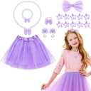 16 Pieces Tutu Dress Up Set for Girls 3-8 Years, Princess Costume with Hair Accessories Set (Purple)