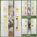 Moquin Double Front Door Lock Set, Polished Brass Square Front Door Hardware Set with Dummy, Heavy Duty Door Handle with Deadbolt, Double Entry Door Lock Set with Reversible Handle