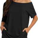 Siimcuzy 4 Pack Womens Off The Shoulder Oversized T Shirts Tops Short Sleeve Tees 2026 Casual Summer Spring Fashion Clothes (M)
