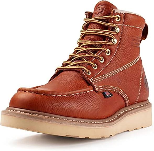 SUREWAY 6 in Mens Soft/Steel Toe Work Boots for MenFull Grain Leather,GoodyearWelt,NonSlip EH Safety Industial Construction Wedge Moc Toe Work Boots/Shoes,Waterproof Soft Toe Light Brown,Size 8.5