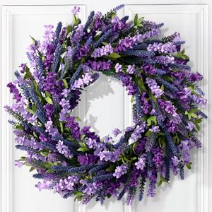 Waipfaru Spring Wreaths for Front Door, 22 Inch Spring Summer Lavender Wreath with Purple Forsythia Flowers for Indoor Outdoor Wall Porch Window Farmhouse Decor