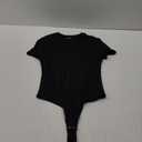 REORIA Womens Crew Neck Short Sleeve Double Lined Comfy Slim Thong Bodysuits, Medium