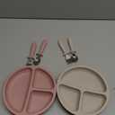 2 Pack Silicone Divided Baby Plates with Suction, 2 Pack Toddler Forks and Spoons Set, BPA Free, Baby Feeding Set for Toddler Utensils, Microwave and Dishwasher Safe (Purple)