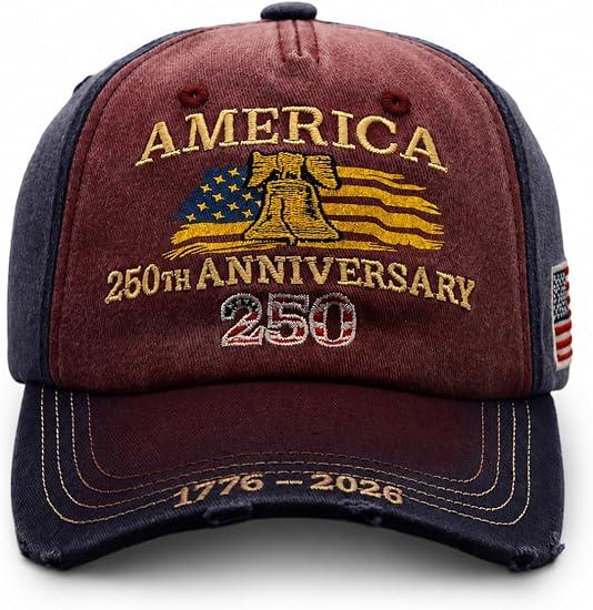 250th Anniversary USA Hat, Retro Embroidered Baseball Cap with Bell & USA Flag Design, 250th Anniversary Patriotic Hat 1776-2026, 4th of July Independence Day Baseball Cap for Men Women